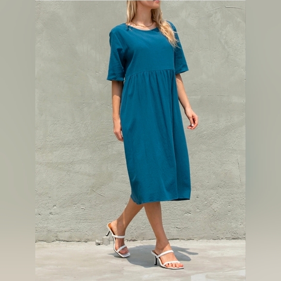 Womens Summer Casual Boho Short Sleeve Crew Neck Empire Waist Midi Dress, Medium - Picture 2 of 10